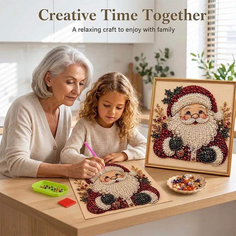 Resin Craft For Beginners - ชุดงานศิลปะภาพเพชรไข่มุกคริสต์มาสพร้อมกรอบ ชุดงานฝีมือประดับไข่มุก DIY สำหรับผู้ใหญ่และผู้เริ่มต้น ตกแต่งบ้าน งานศิลปะติดผนัง