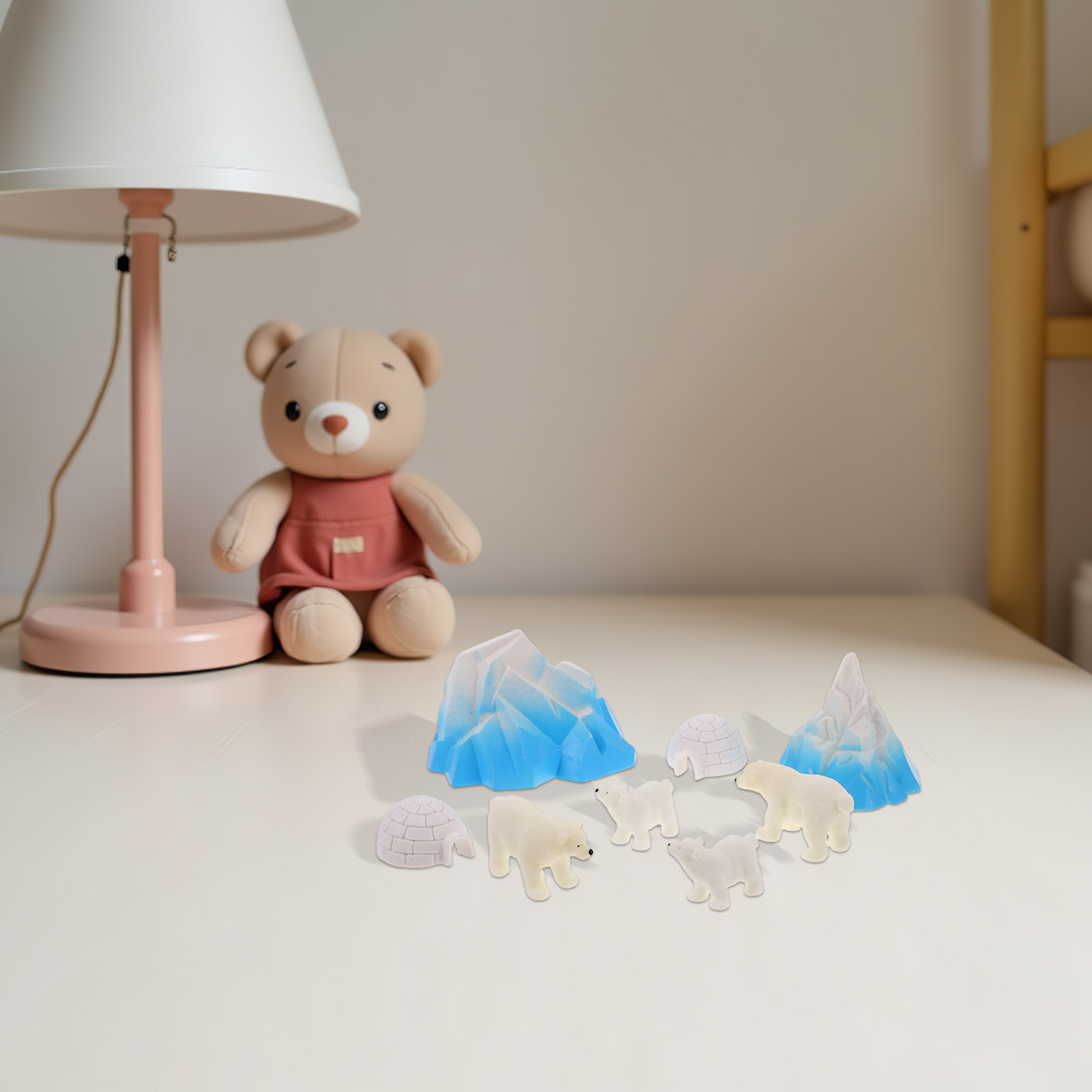Crafting Resin - 8 ชิ้น โมเดลหมีขั้วโลกเรซินขนาดเล็ก สำหรับตกแต่งฉากหิมะ บ้านน้ำแข็ง โดมน้ำแข็ง