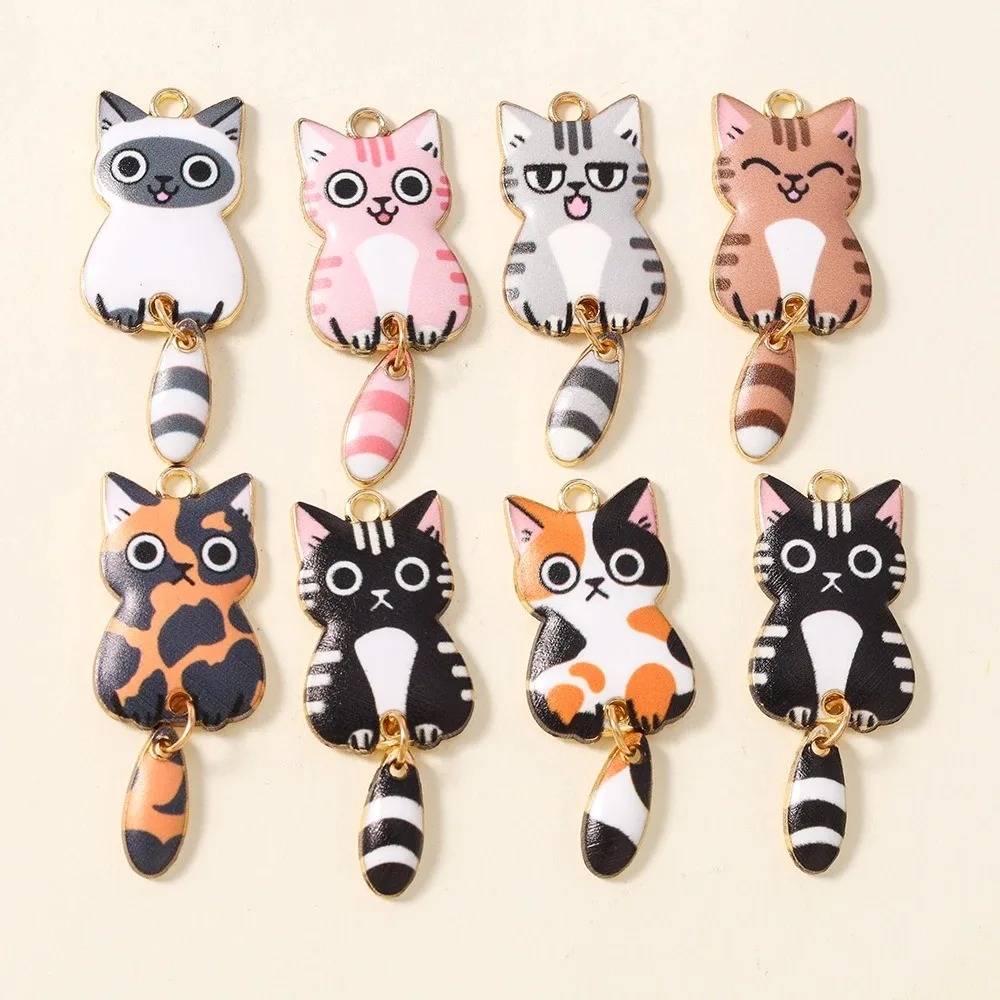 Resin Craft Supplies - 10 ชิ้น 16×39 มม. จี้เรซิ่นรูปแมวน่ารัก จี้รูปสัตว์น่ารัก