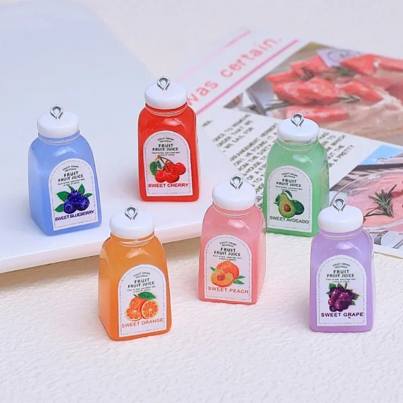 Resin Craft Supplies - 10 ชิ้น จี้เรซินรูปขวดน้ำเชอร์รี่สีส้ม 3D น่ารัก สำหรับงานประดิษฐ์