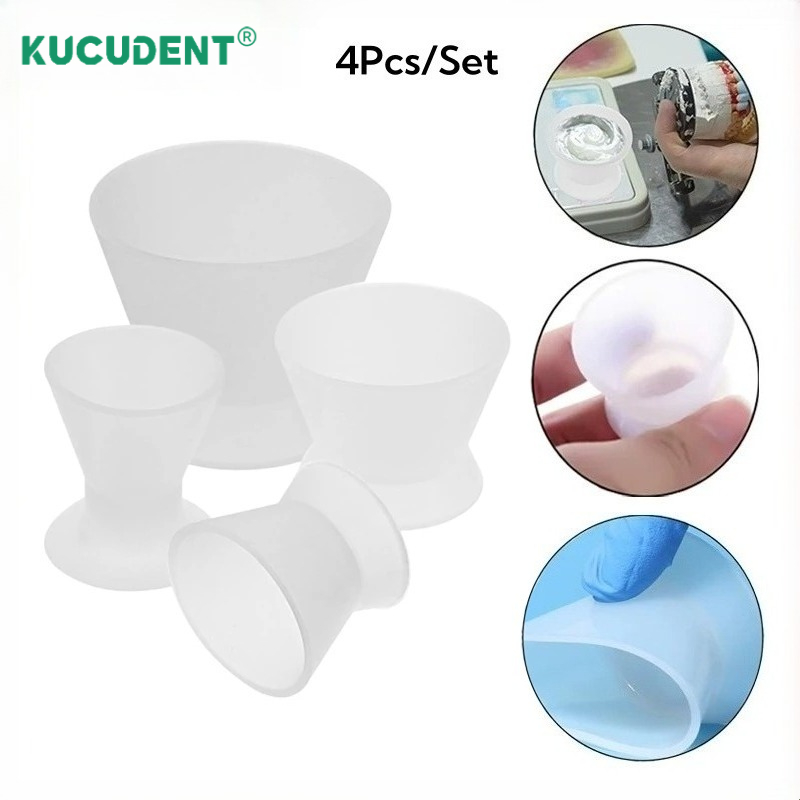 Mixing Cup Silicone - ชุดถ้วยผสมซิลิโคนสำหรับทันตกรรม 4 ชิ้น/ชุด ถ้วยผสมยางแบบยืดหยุ่น ถ้วยผสมที่สามารถฆ่าเชื้อด้วยเครื่องนึ่งได้ อุปกรณ์ฟอกสีฟันสำหรับทันตแพทย์