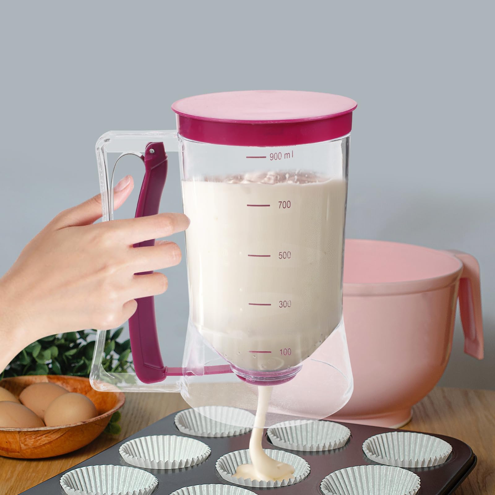 Mixing Cup Silicone - ถ้วยตวงแป้งทำขนม 900 มล. พร้อมป้ายบอกปริมาณ สำหรับทำคัพเค้ก แพนเค้ก