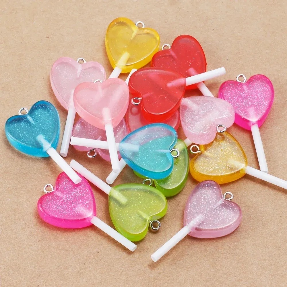 Resin Craft Material - 10 ชิ้น จี้เรซินรูปหัวใจแวววาวน่ารัก ประดับกลิตเตอร์ สำหรับทำเครื่องประดับงานฝีมือ ต่างหู