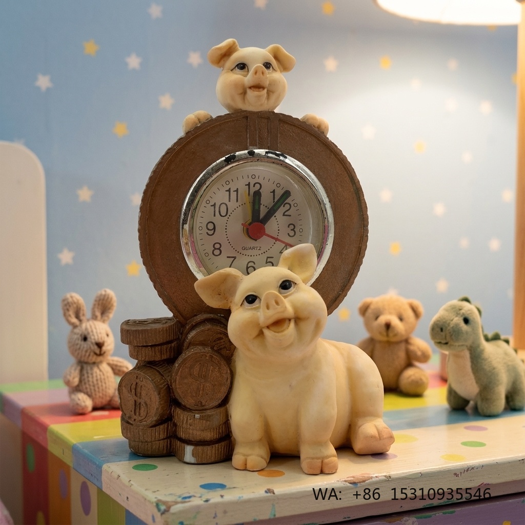Crafting Resin - นาฬิกาเรซิ่นรูปหมูการ์ตูนน่ารัก งานแฮนด์เมดเพ้นท์มือ ตกแต่งบ้านและเป็นของขวัญสำหรับเด็ก